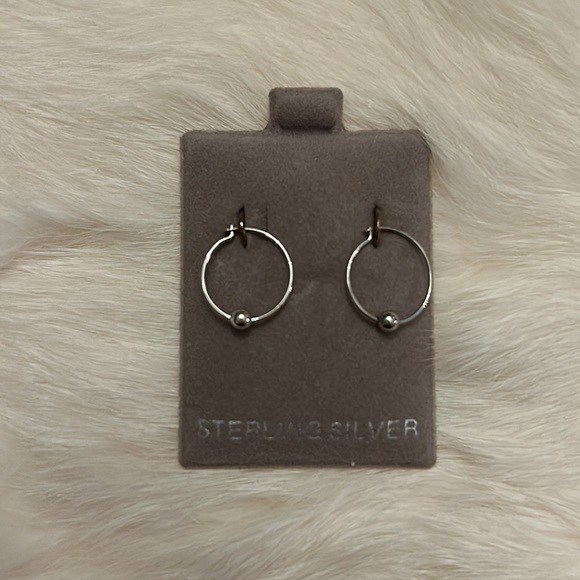 Sterling Silver small hoop earrings with delicate ball. New on original card. - Picture 2 of 4